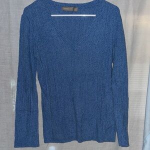 Cable & Gauge Women's Deep Blue V-Neck Sweater